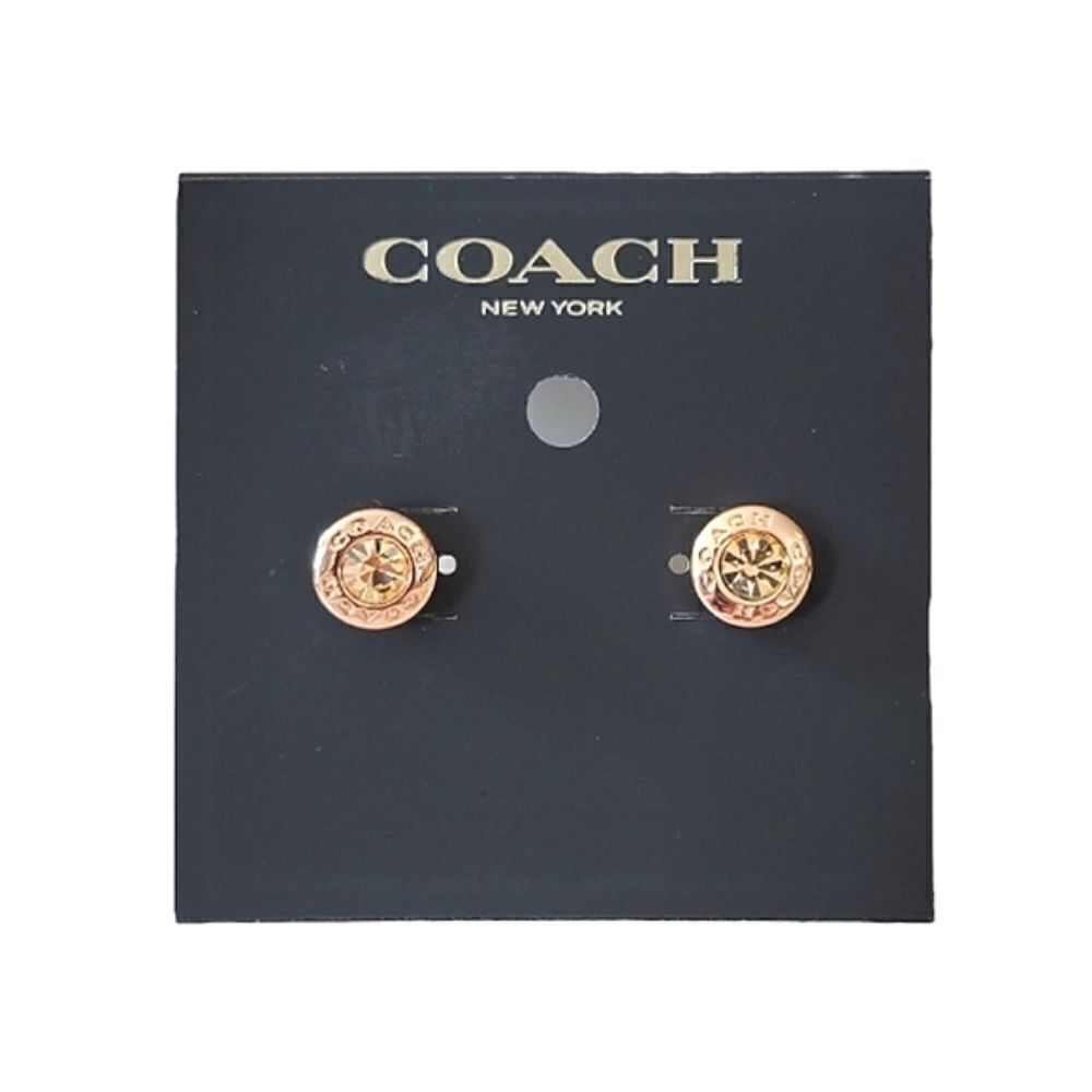 Coach New York Rose Gold Pink Crystal Open Circle Stud Earrings